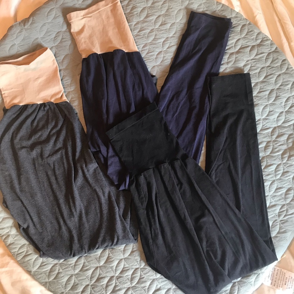 3 pairs motherhood maternity leggings, grey, navy, black. Full length